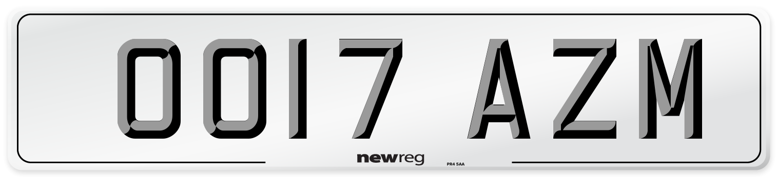 OO17 AZM Number Plate from New Reg